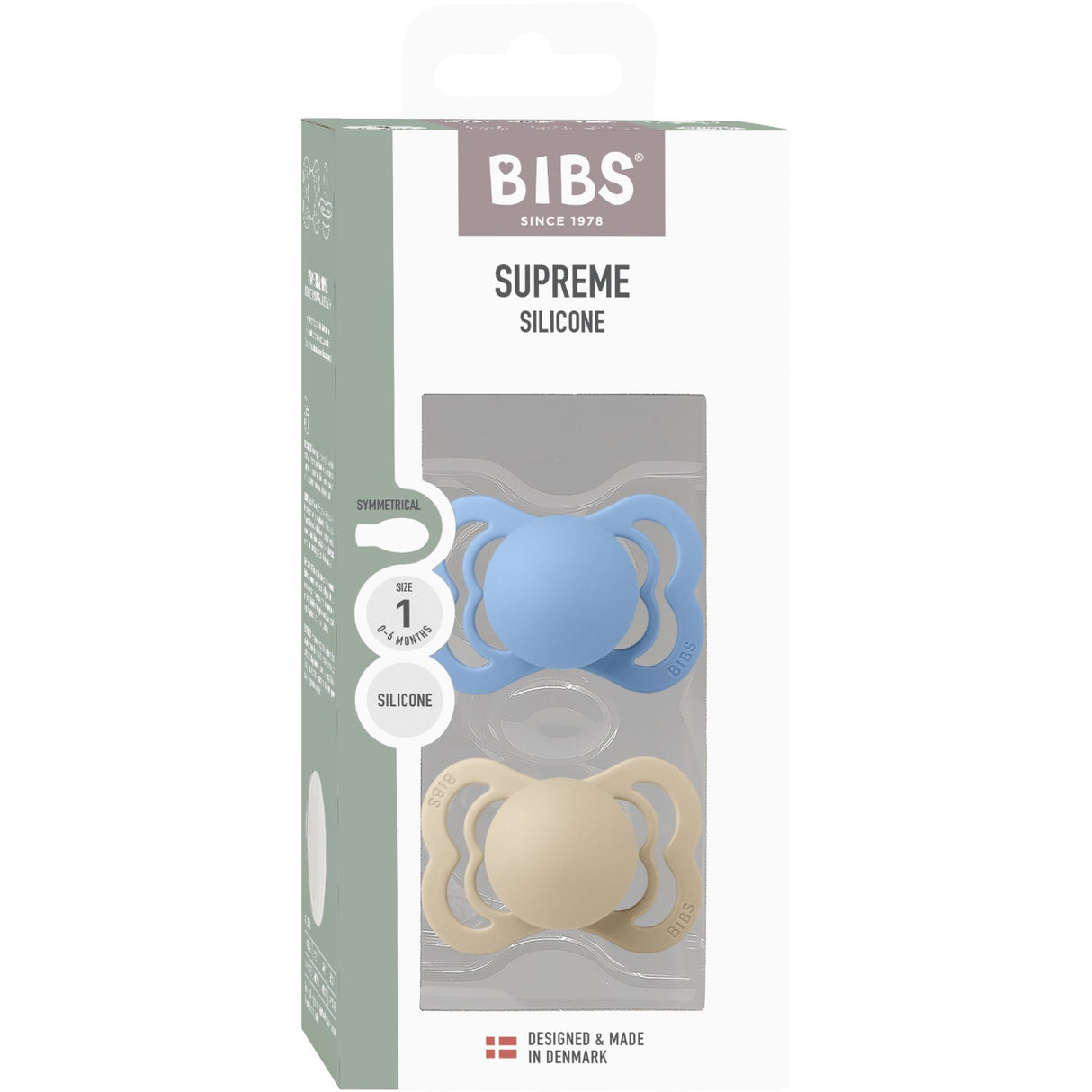 Bibs Vanilla/Sky Blue Pacifier Supreme 2-Pack Silicone
