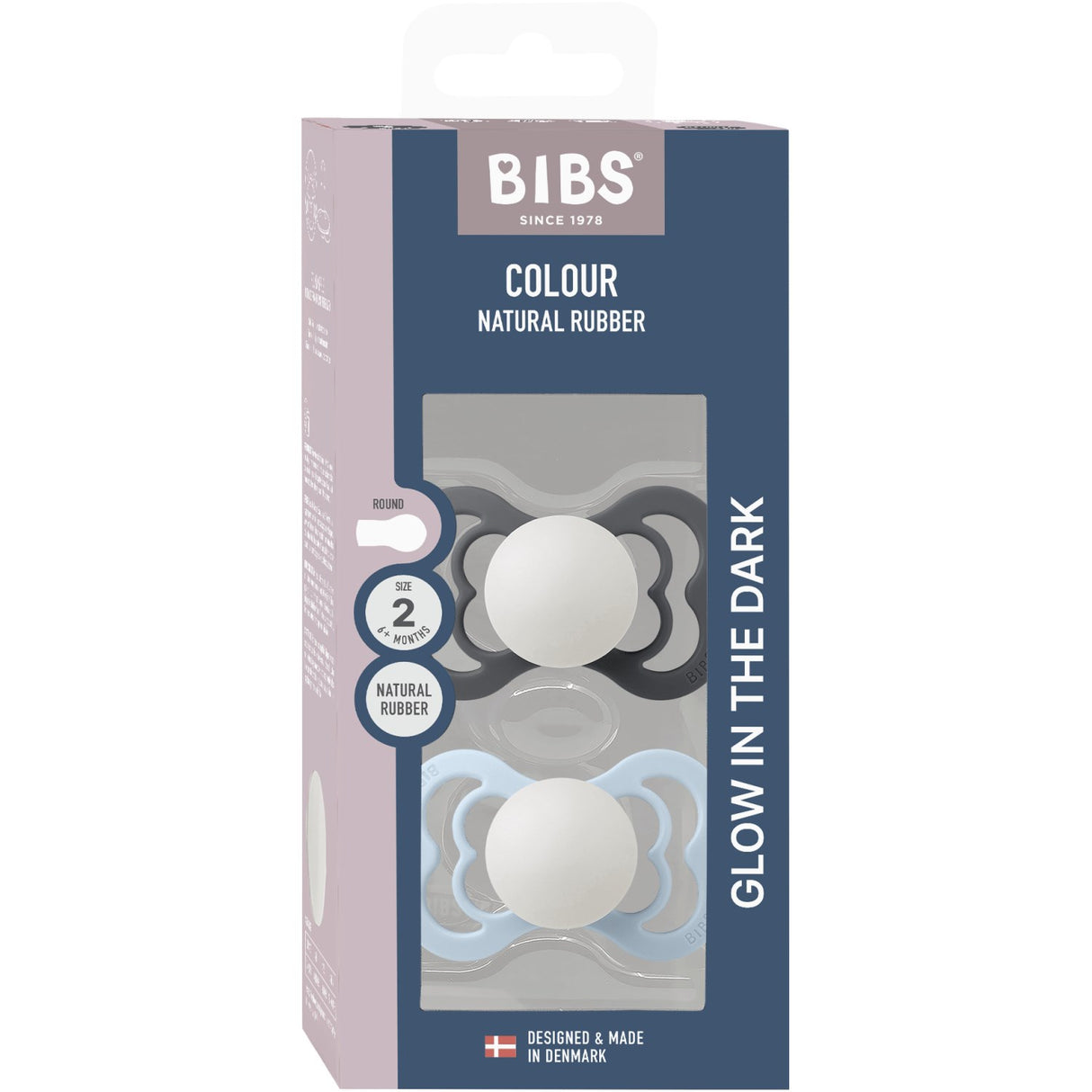 Bibs Iron Glow/Baby Blue Glow Pacifier Supreme 2-Pack Silicone