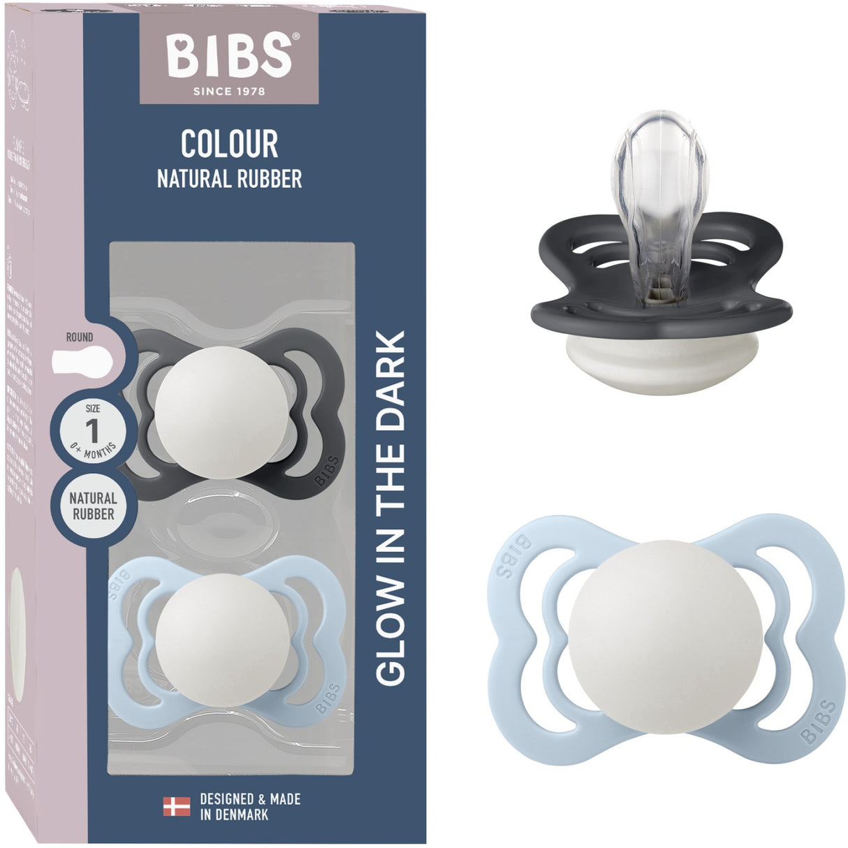 Bibs Iron Glow/Baby Blue Glow Pacifier Supreme 2-Pack Silicone