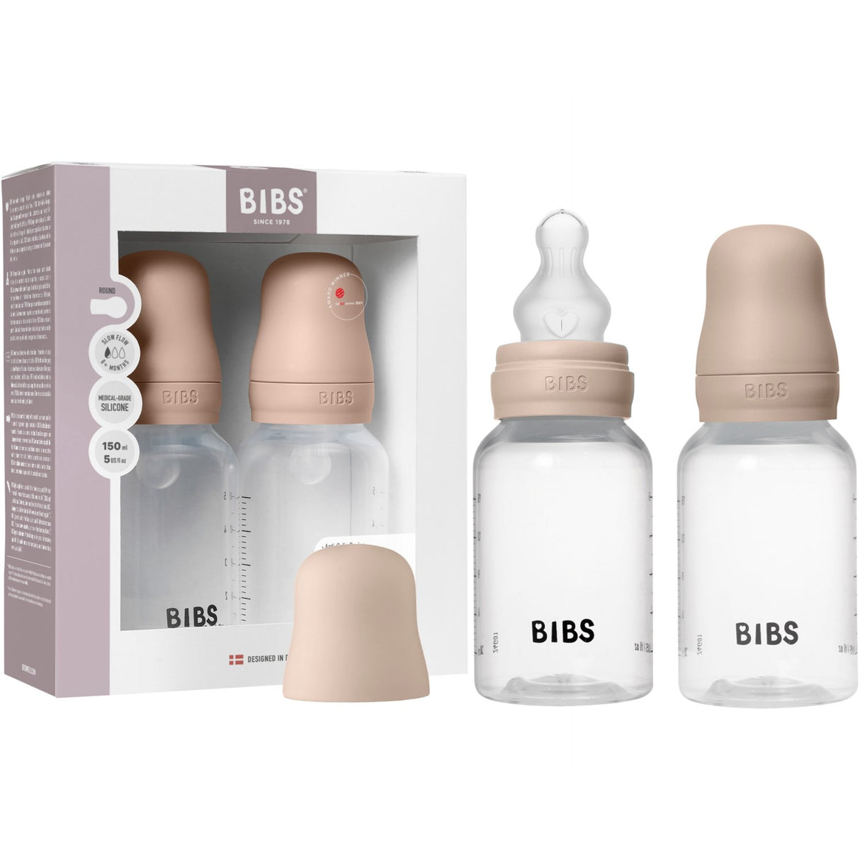 Bibs Blush Baby Bottle Round Silicone 2-Pack 150 Ml Slow Flow