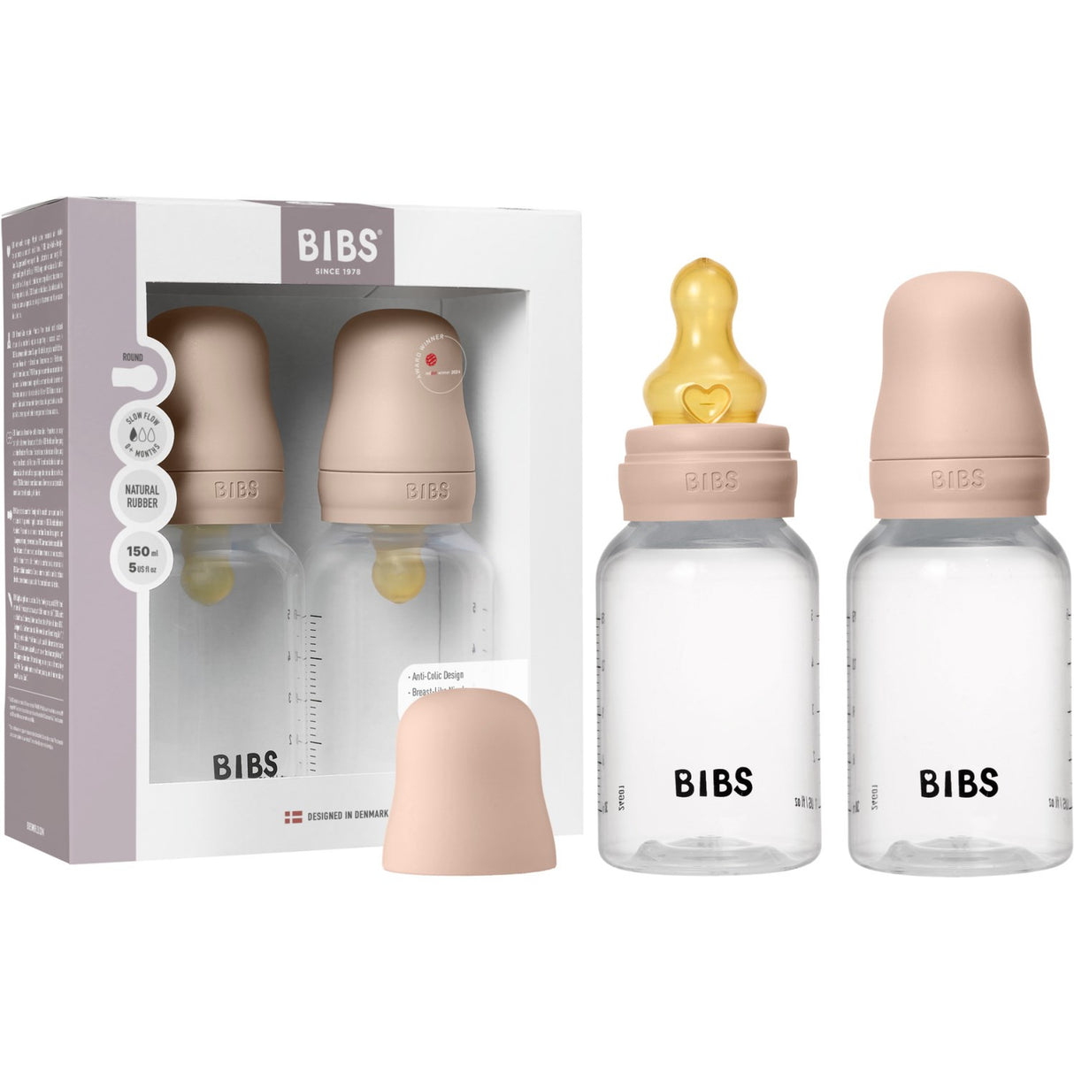 Bibs Blush Baby Bottle Round Latex 2-Pack 150 Ml Slow Flow