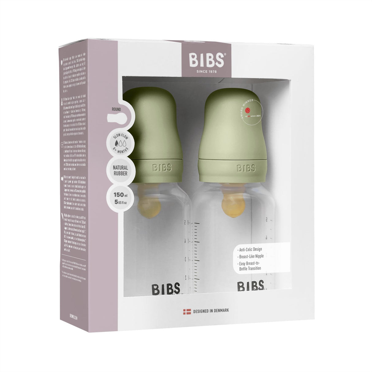 Bibs Sage Baby Bottle Round Latex 2-Pack 150 Ml Slow Flow