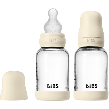 Bibs Ivory Glass Baby Bottle Round Silicone 2-Pack 120 Ml Slow Flow