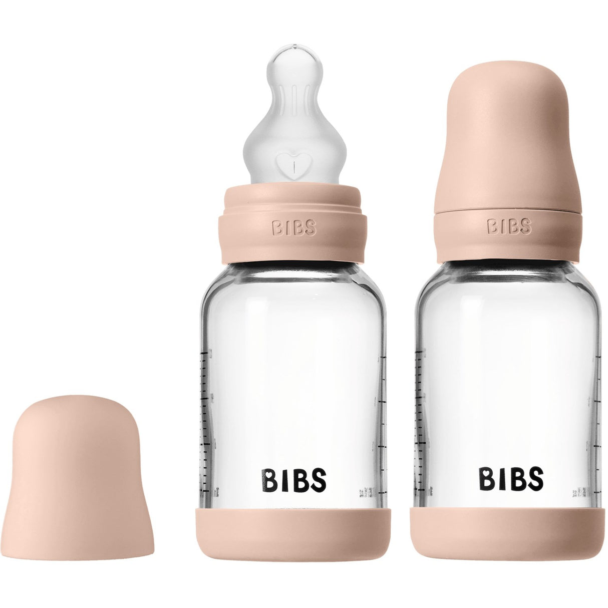 Bibs Blush Glass Baby Bottle Round Silicone 2-Pack 120 Ml Slow Flow
