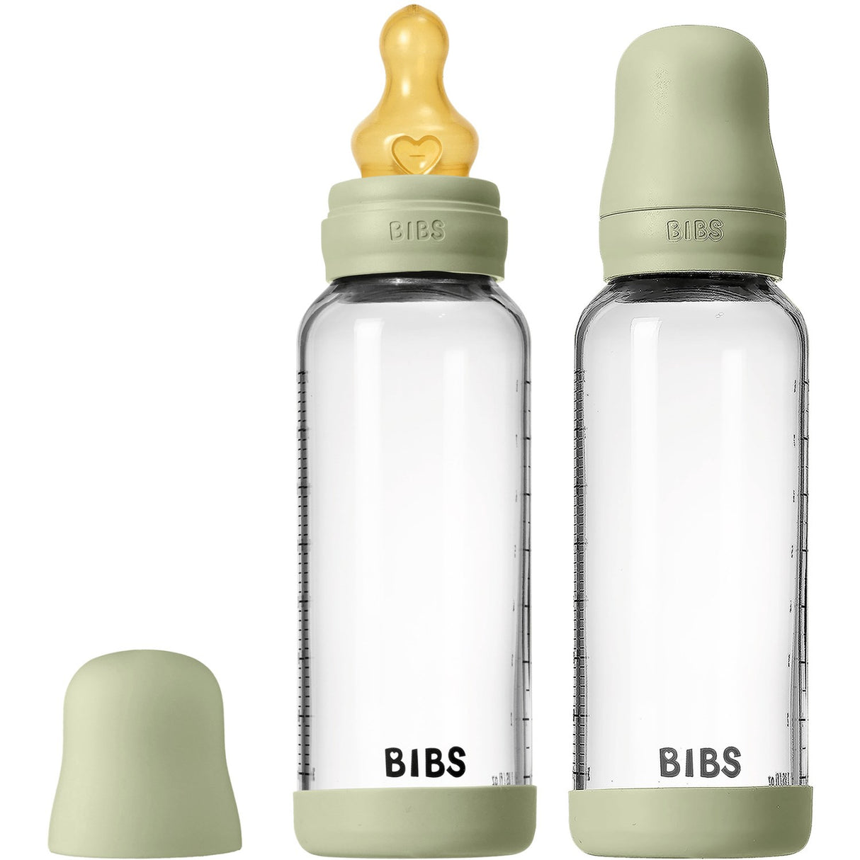 Bibs Sage Glass Baby Bottle Round Latex 2-Pack 240 Ml Medium Flow