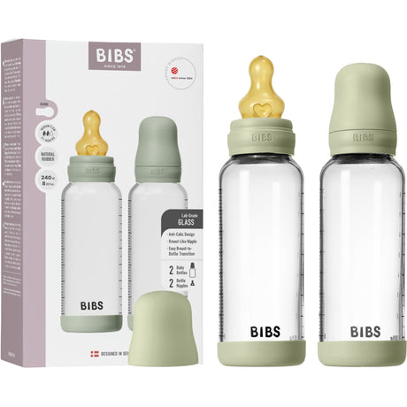 Bibs Sage Glass Baby Bottle Round Latex 2-Pack 240 Ml Medium Flow