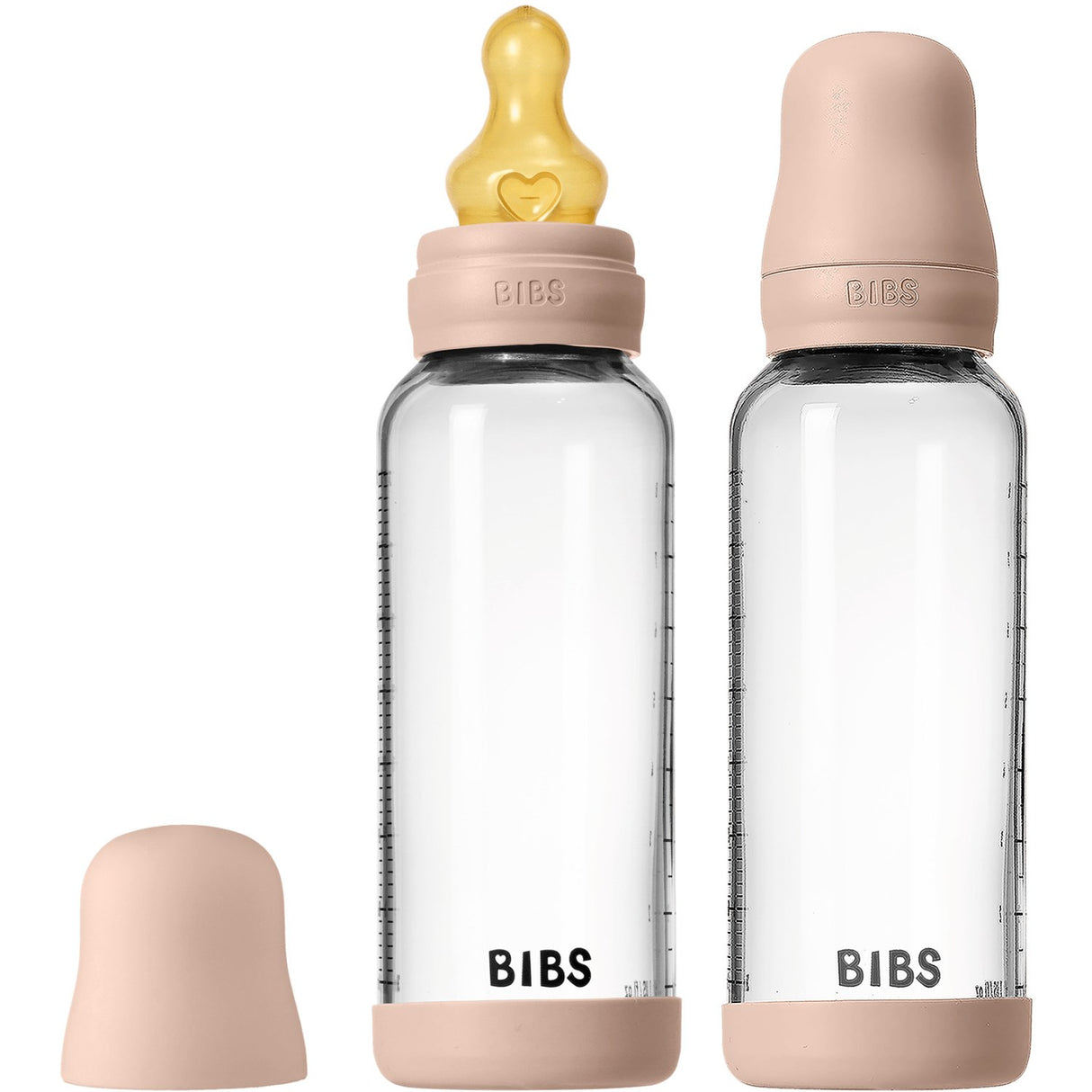 Bibs Blush Glass Baby Bottle Round Latex 2-Pack 240 Ml Medium Flow
