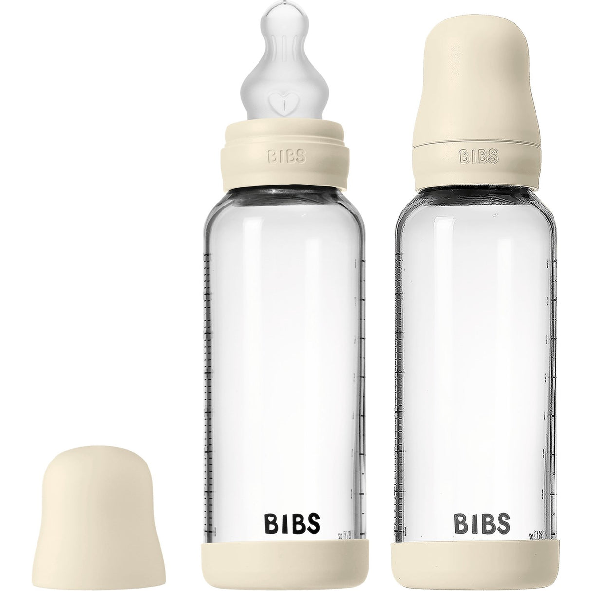 Bibs Ivory Glass Baby Bottle Round Silicone 2-Pack 240 Ml Medium Flow