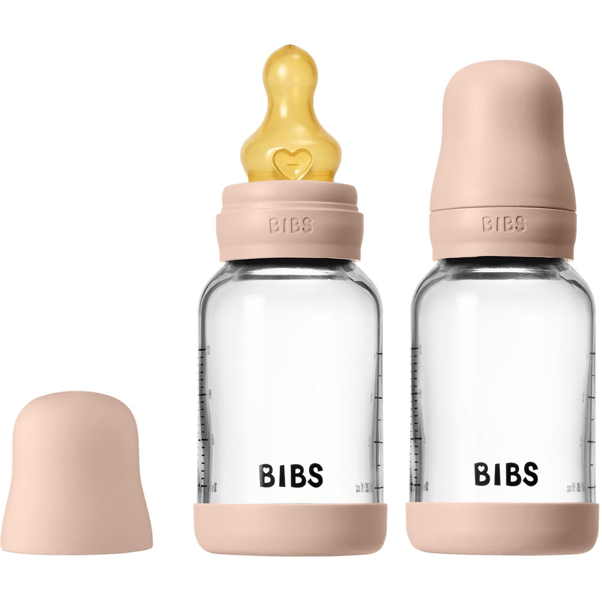 Bibs Blush Glass Baby Bottle Round Latex 2-Pack 120 Ml Slow Flow