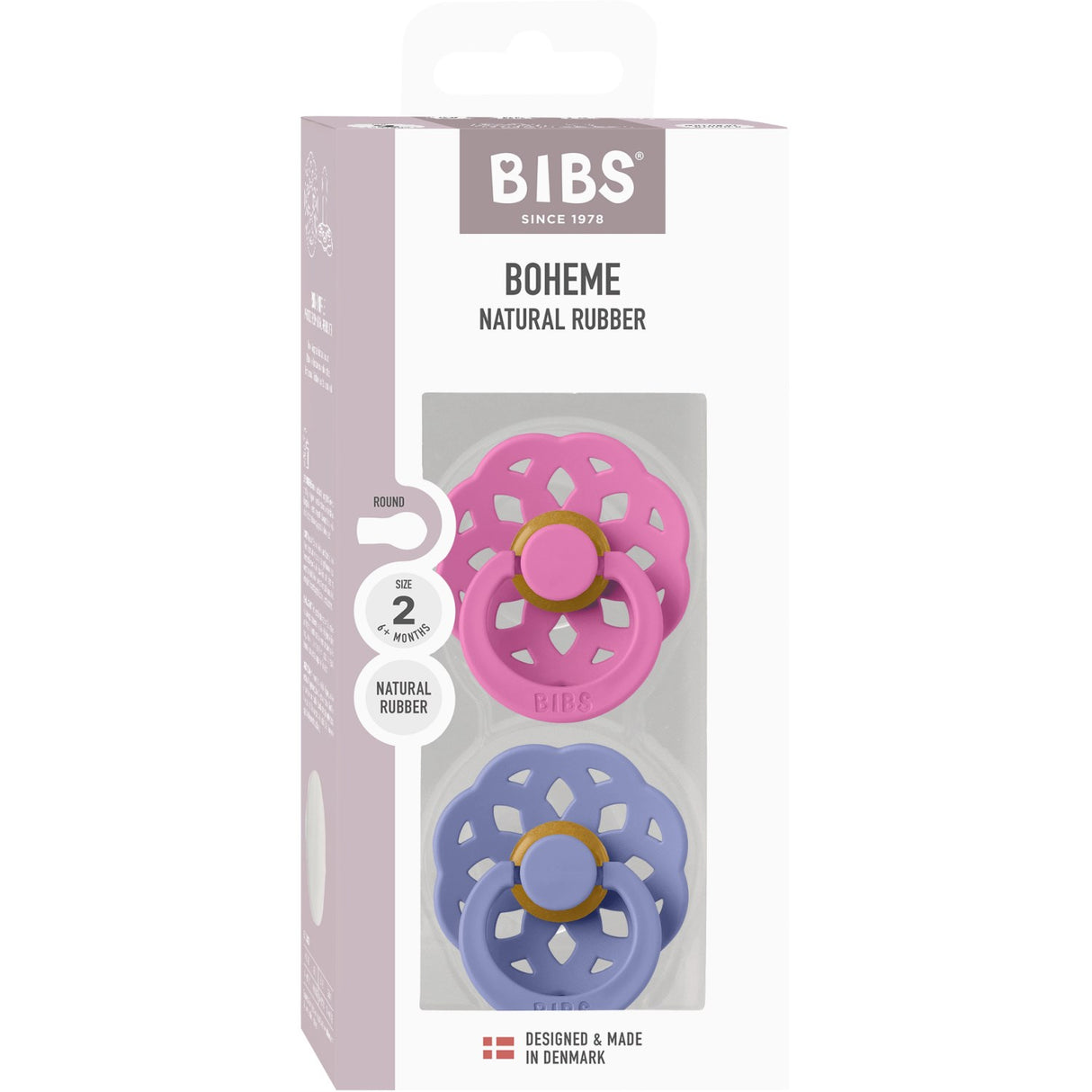Bibs Bubblegum/Peri Pacifier Boheme 2-Pack Latex