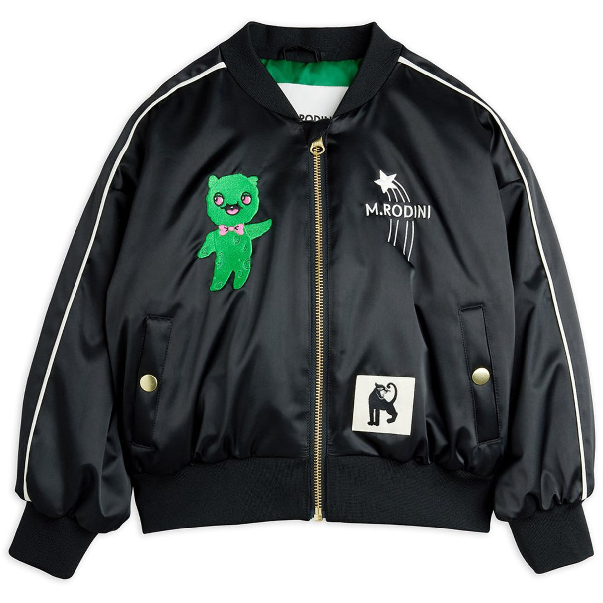 Mini Rodini Black United Aliens Unlimited Satin Baseball Jacket