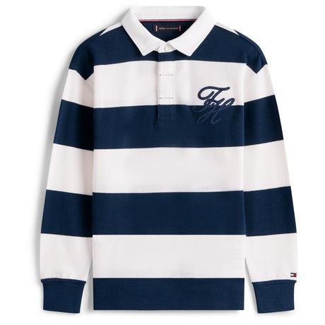 Tommy Hilfiger Dark Night Navy Stripe Th Script Graphic Rugby Polo Ls