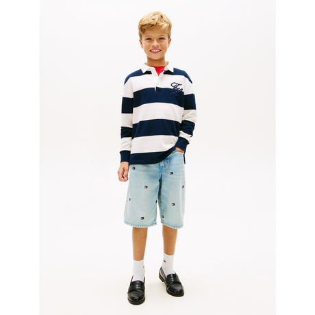 Tommy Hilfiger Dark Night Navy Stripe Th Script Graphic Rugby Polo Ls