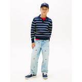 Tommy Hilfiger Dark Night Navy Stripe Polo Collar Sweater Ls