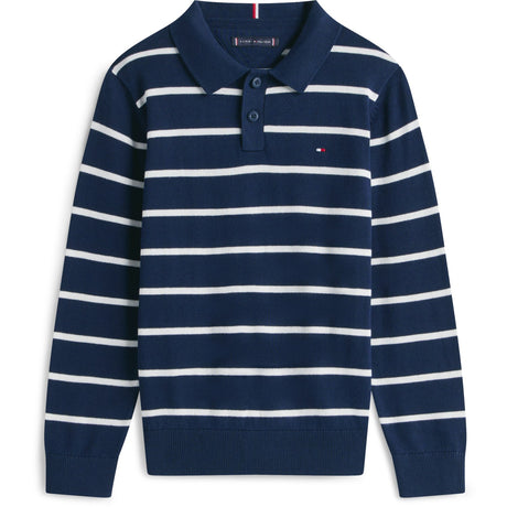 Tommy Hilfiger Dark Night Navy Stripe Polo Collar Sweater Ls