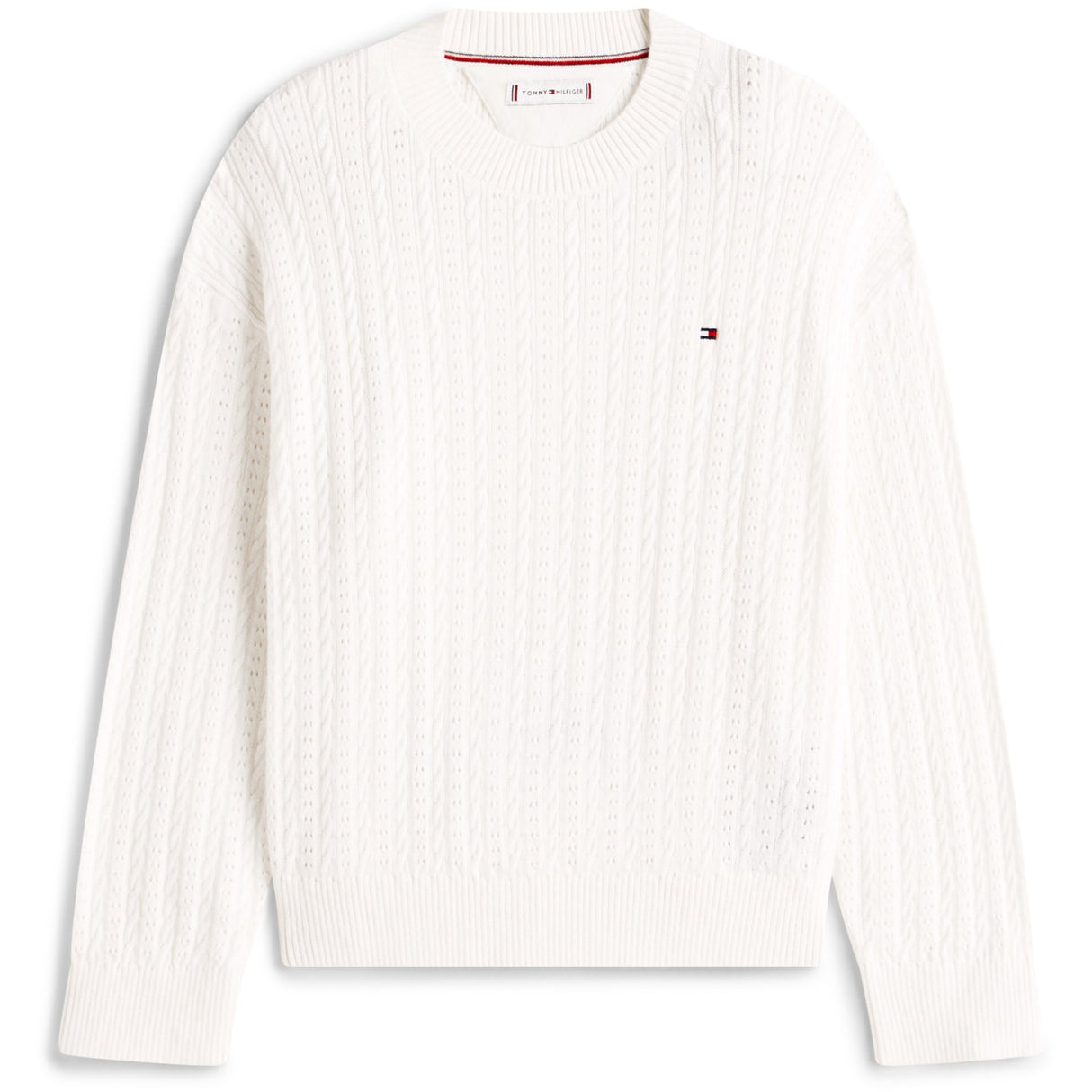 Tommy Hilfiger Ivory Silk Pointelle Cable Sweater