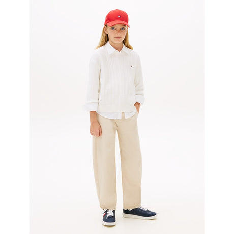 Tommy Hilfiger Ivory Silk Pointelle Cable Sweater