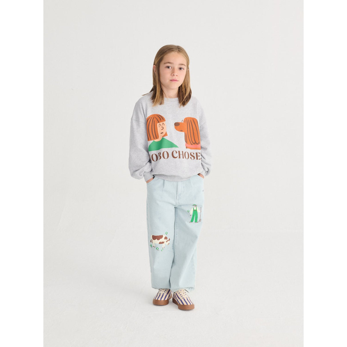 Bobo Choses Heather Grey Friends In A Pickle Sweatshirt