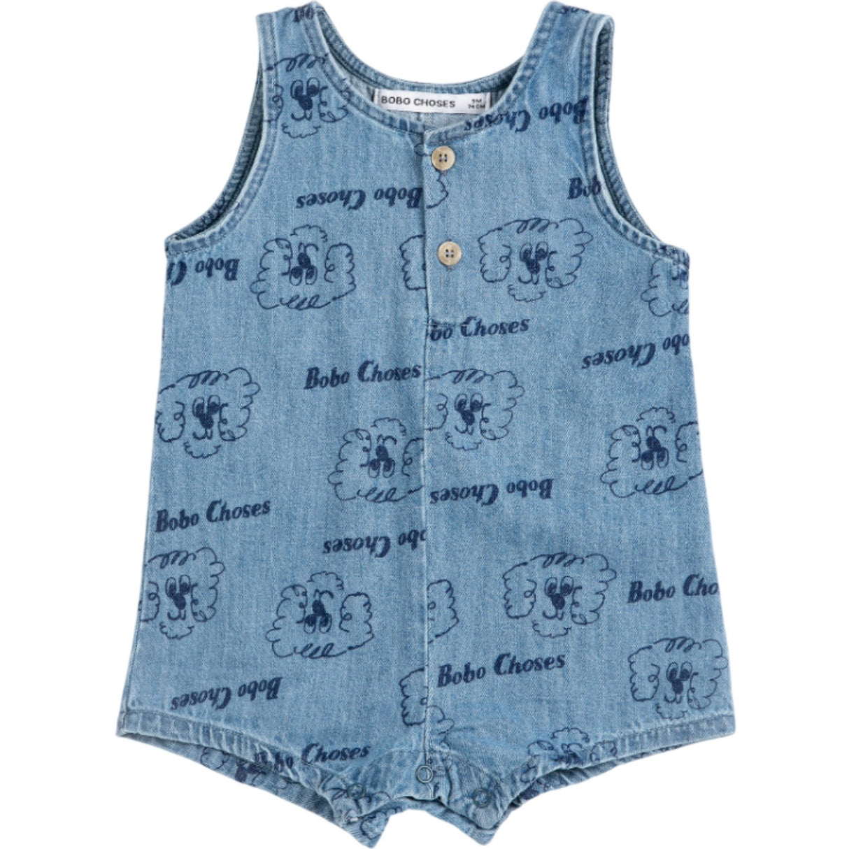 Bobo Choses Light Blue Pickles The Dog All Over Denim Playsuit