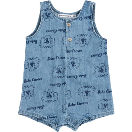 Bobo Choses Light Blue Pickles The Dog All Over Denim Playsuit