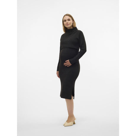 Mama;licious Black Mlsuniva June Ls Knit Midi Dress 2F Noos