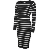 Mama;licious Black Snow White Mlnewsiv June Ls Uk Knit Dress 2F A Noos