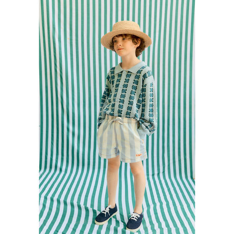 TinyCottons Washed Blue Stripes Twill Shorts