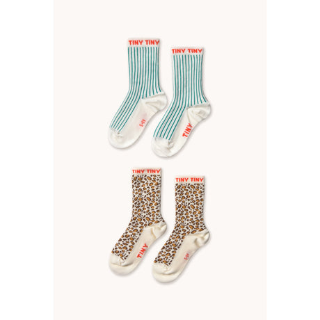 TinyCottons Light Cream/Off White Animal Print & Fine Stripes Medium Socks