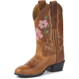 COPENHAGEN COLORS Cognac Leather Limited Cowboy Boot High - Brown Flower