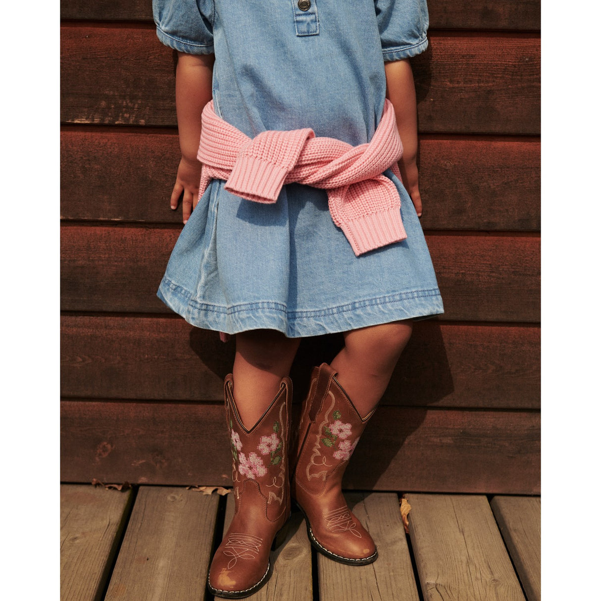 COPENHAGEN COLORS Cognac Leather Limited Cowboy Boot High - Brown Flower