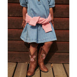 COPENHAGEN COLORS Cognac Leather Limited Cowboy Boot High - Brown Flower