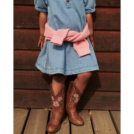 COPENHAGEN COLORS Cognac Leather Limited Cowboy Boot High - Brown Flower