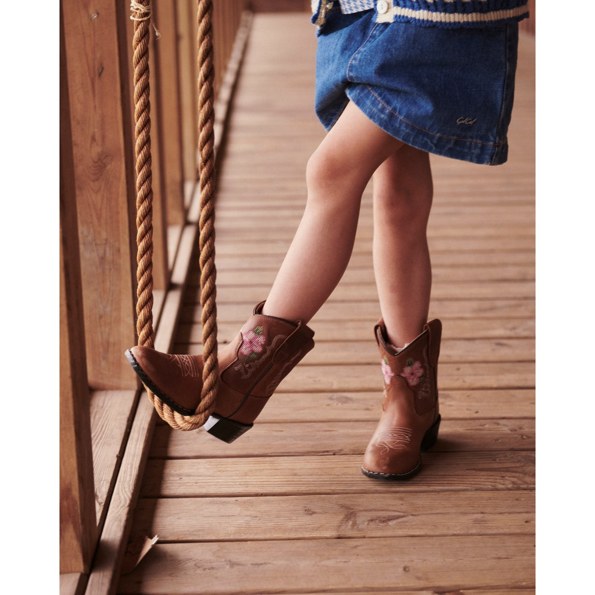 COPENHAGEN COLORS Cognac Leather Limited Cowboy Boot Low - Brown Flower