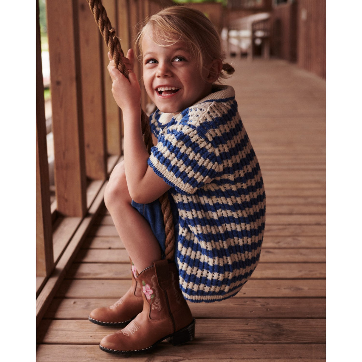 COPENHAGEN COLORS Cognac Leather Limited Cowboy Boot Low - Brown Flower