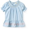 COPENHAGEN COLORS Lt. Blue Comb. Blouse W. Smock W. Emb.
