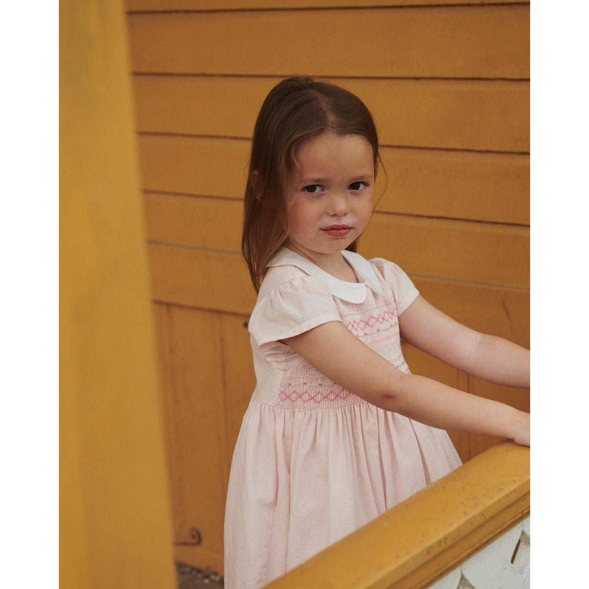 COPENHAGEN COLORS Dusty Rose Comb. Smock Dress W. Emb.