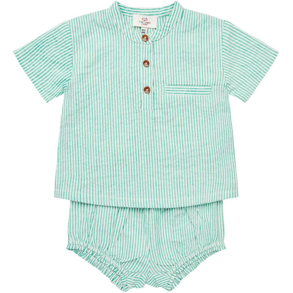 COPENHAGEN COLORS Sharp Green W Cream Stripe Seersucker Baby Set