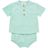 COPENHAGEN COLORS Sharp Green W Cream Stripe Seersucker Baby Set