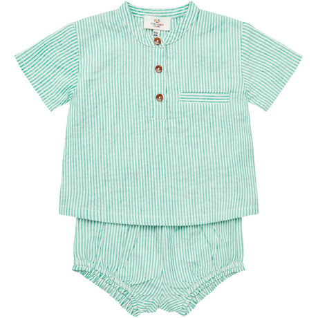 COPENHAGEN COLORS Sharp Green W Cream Stripe Seersucker Baby Set
