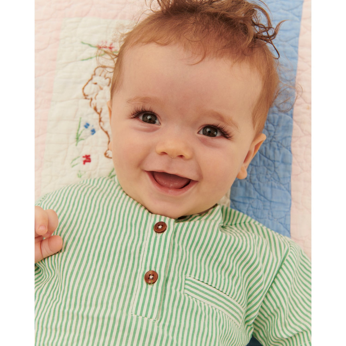 COPENHAGEN COLORS Sharp Green W Cream Stripe Seersucker Baby Set