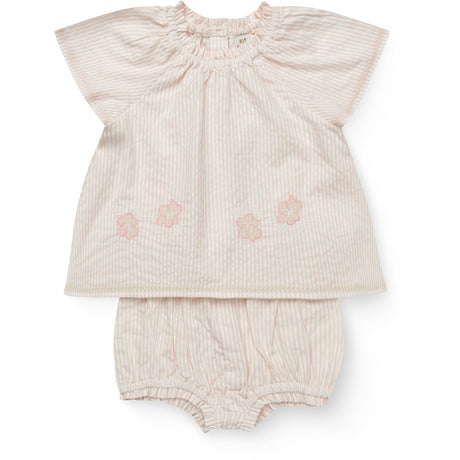 COPENHAGEN COLORS Dusty Rose W Cream Stripe W. Flower Seersucker Baby-Set W. Embroidery