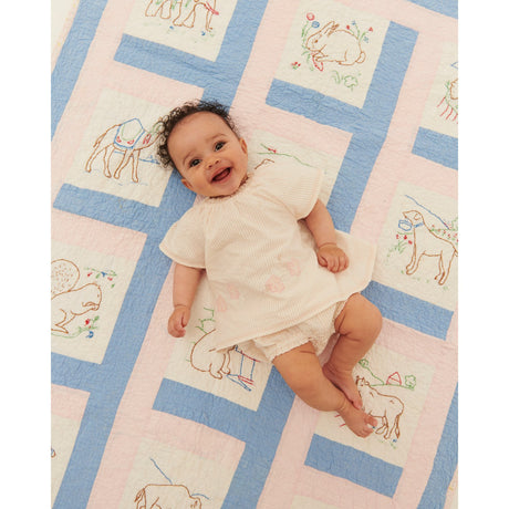 COPENHAGEN COLORS Dusty Rose W Cream Stripe W. Flower Seersucker Baby-Set W. Embroidery