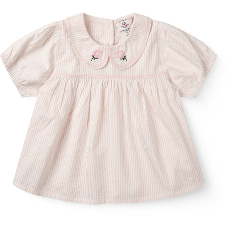 COPENHAGEN COLORS Dusty Rose W Cream Stripe Seersucker Blouse W. Collar
