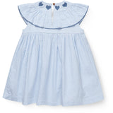 COPENHAGEN COLORS Sky Blue W Cream Stripe W Ocean Blue Seersucker Dress W. Heart