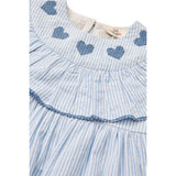 COPENHAGEN COLORS Sky Blue W Cream Stripe W Ocean Blue Seersucker Dress W. Heart