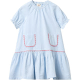 COPENHAGEN COLORS Sky Blue W Cream Stripe Seersucker Dress W. Pockets