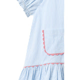 COPENHAGEN COLORS Sky Blue W Cream Stripe Seersucker Dress W. Pockets