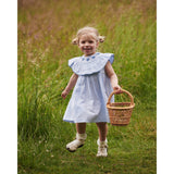 COPENHAGEN COLORS Sky Blue W Cream Stripe W Ocean Blue Seersucker Dress W. Heart