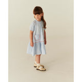 COPENHAGEN COLORS Sky Blue W Cream Stripe Seersucker Dress W. Pockets