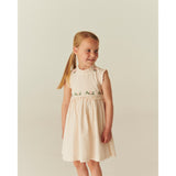 COPENHAGEN COLORS Dusty Rose W Cream Stripe Seersucker Dress W. Ruffles And Emb.